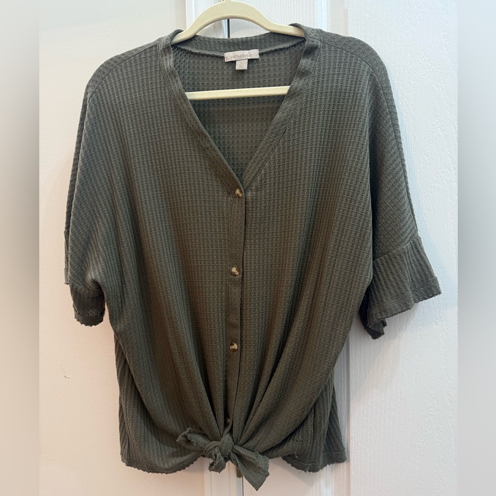 Wonderly sage green waffle knit top